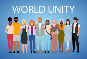 World unity poster vector template. International, multinational friendship, cooperation. Brochure, cover, booklet page concept with flat illustrations. Advertising flyer, leaflet, banner layout idea