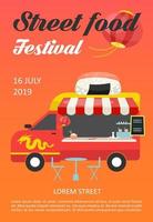 Street food festival brochure template. Asian cuisine restaurant truck flyer, booklet, leaflet concept with flat illustrations. Vector page layout for magazine. Advertising invitation with text space