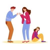 Trouble relationship flat vector illustration. Family conflict. Married couple problem. Aggressive behaviour between husband and wife. Marriage with kid isolated cartoon character on white background