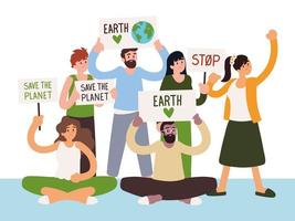 la gente sostiene salvar el planeta vector