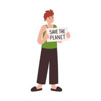 woman holds save the planet board vector