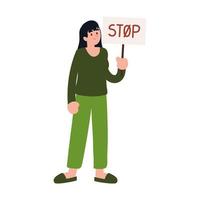 woman holding stop placard vector