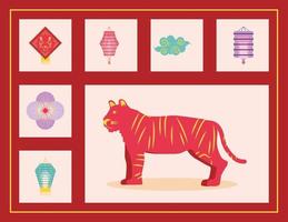 chinese new year icons set vector