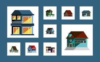 set of houses front view vector