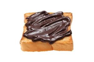 chocolate cream with bread on white background photo