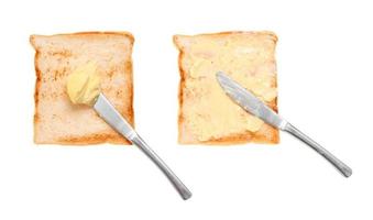 Slices toast bread on white background photo