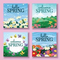 Cheerful Spring Social Media Posts vector