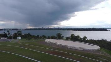 Ariel View of Ecological Park Dom Bosco in Brasilia, Brazil on a Cloudy Day with Threatening Rain Clouds video