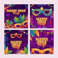 juego de tarjetas de fiesta de mardi gras vector