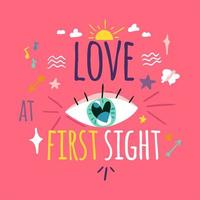 Love at first sight greeting card layout vector