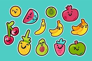 Tropical fruits cartoon kawaii pack vector