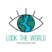 Planet Earth eye flat vector logo design