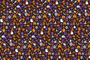 Seamless halloween pattern with skull, bat, ghosts vector