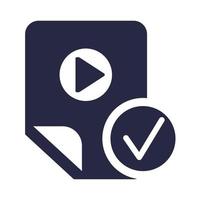 Video app with tick mark glyph icon vector