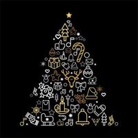 silueta de árbol de navidad con iconos lineales de vacaciones vector