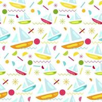 Fashion memphis bright seamless pattern with yacht vector