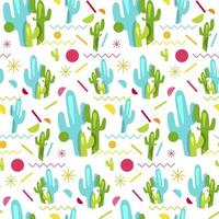 Fashion memphis bright seamless pattern with cactus vector