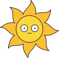 Ilustración de contorno de emoji de sol sorprendido vector