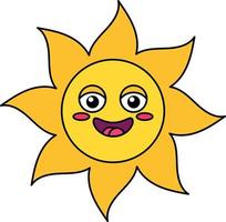 Happy sun emoji outline illustration vector