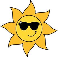Confident sun emoji outline illustration vector