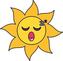 Sleeping sun emoji outline illustration vector