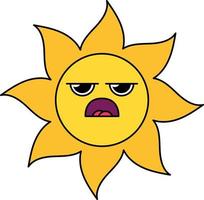 Grumpy sun emoticon outline illustration vector