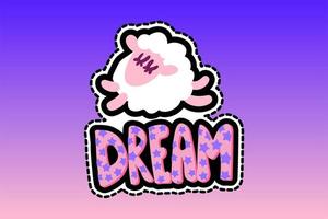 Sheep with dream lettering stitched frame patch vector