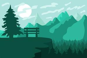 Mountains Forest Reserve And Park With Bench vector