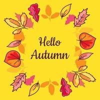 Poster Hello Autumn with Dry Leaves in Big Wreath vector