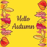 Hello Autumn Banner with Hand Drawn Dry Leaves vector