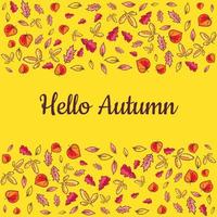 Poster Hello Autumn with Hand Drawn Colored Leaves vector