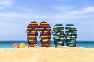 Flip flops on the sandy beach photo