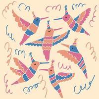 patrón de cumpleaños de colibríes festivos dibujados a mano. vector