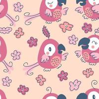 Hand drawn  romantic seamless pattern with parrots and flowers. vector