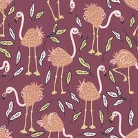 Seamless pattern with strawberry flamingo and tropical leaves. vector