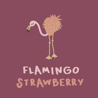 Hand drawn strawberry flamingo with inscription. vector