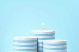 Realistic 3d multicolor white and Light blue stand podium set. Vector abstract studio room with 3D geometric platform. Pastel minimal wall scene for cosmetic products showcase, Promotion display.