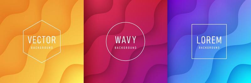 Set of abstract layered wavy shape Yellow, Pink-purple and Blue color background with copy space. Trendy color paper cut design. Modern fluid curve vector pattern, Origami concept. Topographic style.