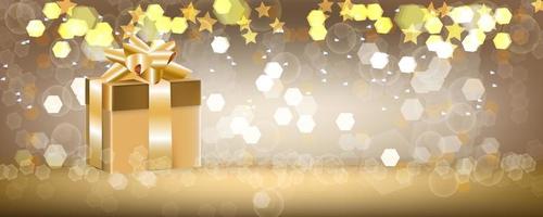 Gift box on light bokeh and star background vector