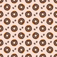 Seamless pattern from glazed donuts and coffee beans. Print from sweet pastries for birthday, holiday and party. Vector flat illustration of dessert and food