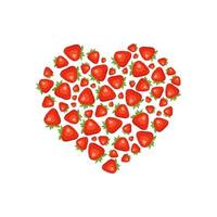 Heart shape made from red strawberries. Valentine day decoration. Vector flat illustration