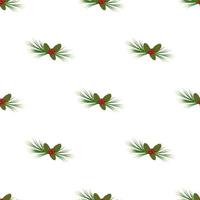 Seamless pattern of green Christmas fir, pine needles and cones. Festive print decoration for new year, element for winter design. Vector flat illustration