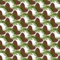 Seamless pattern of green Christmas fir, pine needles and cones. Festive print decoration for new year, element for winter design. Vector flat illustration