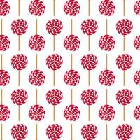 Seamless pattern with striped lollipop. Festive sweetness in spiral print for new year, birthday and holiday. Vector flat illustration