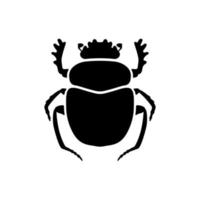Black egyptian scarab silhouette. Sacred symbol of movement of sun. Dung beetle with decorative natural vector ornament