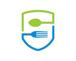 Food shield with spoon and fork vector