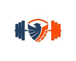 Shield with abstract eagle and gym barbell vector