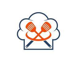 Simple chef hat with cross spatula inside vector
