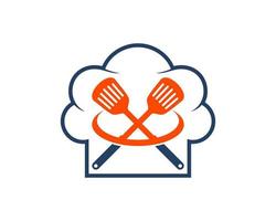 Simple chef hat with cross spatula inside vector