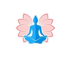 Woman yoga with pink lotus wings vector